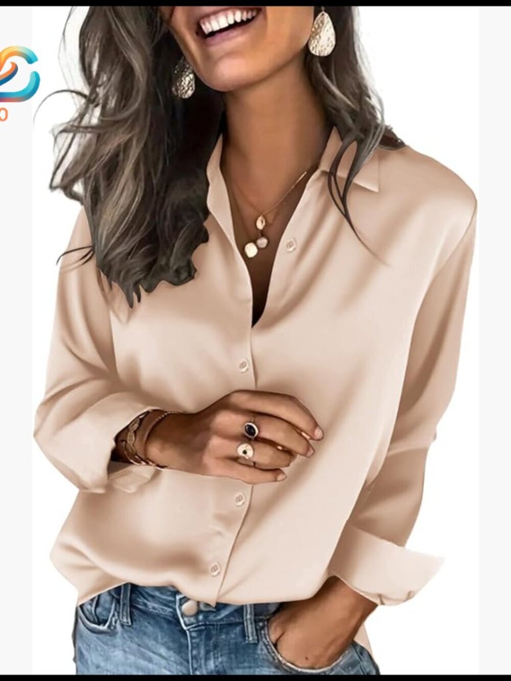 Satin Button Down Shirt Long Sleeve Business Casual Blouse Women's Top